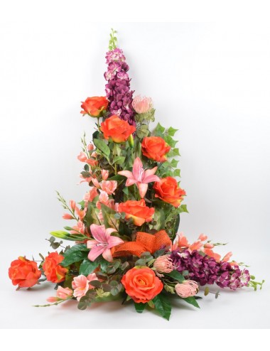 DEVANT DE TOMBE PM DELPHINIUM ROSE GLAIEUL BEAUTY ORANGE