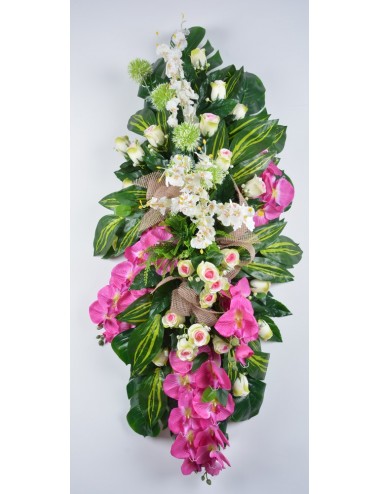 DESSUS DE CERCEUIL ORCHIDEE BOUTON PINK GREEN