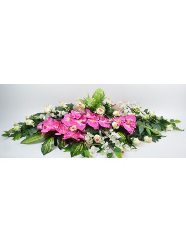 DESSUS DE CERCUEIL ORCHIDEE BOUTON PINK GREEN