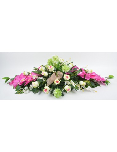 DESSUS DE CERCUEIL ORCHIDEE BOUTON PINK GREEN