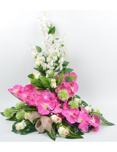 DEVANT DE TOMBE PM ORCHIDEE BOUTON PINK GREEN