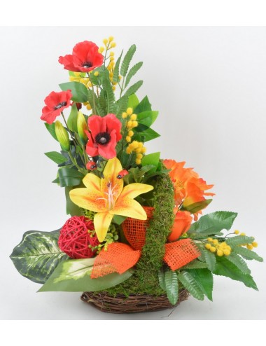 PANIER GM LYS MIMOSA PAVOT ALSTROMERIA YELLOW RED ORANGE