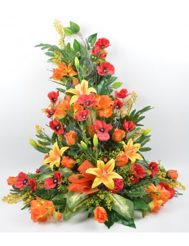 DEVANT DE TOMBE GM LYS MIMOSA PAVOT ALSTROMERIA YELLOW RED ORANGE