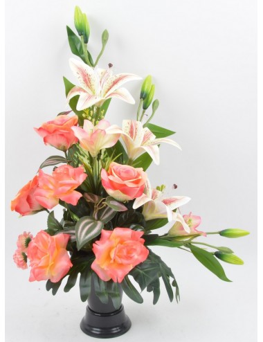 BOUQUET DE VASE ROSE LYS SALMON
