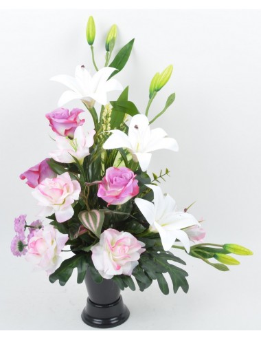 BOUQUET DE VASE ROSE LYS LILAC WHITE
