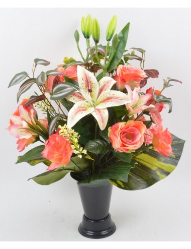BOUQUET DE VASE ROSE LYS SALMON