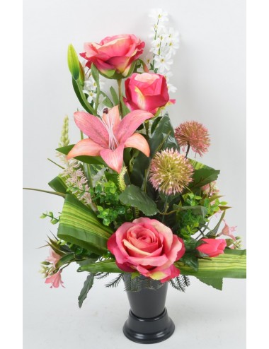 BOUQUET DE VASE LYS ROSE POMPON LILAC BEAUTY