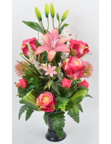 BOUQUET DE VASE LYS ROSE POMPON BEAUTY