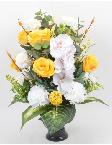 BOUQUET DE VASE ORCHIDEE ROSE OEILLET YELLOW WHITE