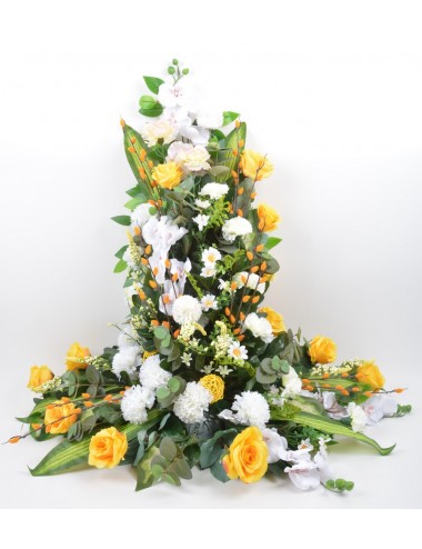 DEVANT DE TOMBE GM ORCHIDEE ROSE OEILLET YELLOW WHITE