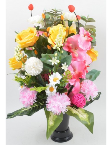 BOUQUET DE VASE ORCHIDEE ROSE OEILLET YELLOW PINK
