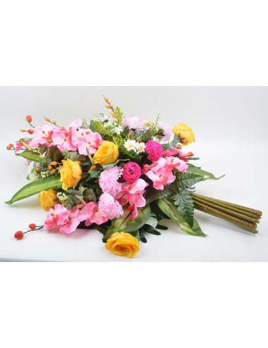 GERBE ORCHIDEE ROSE OEILLET YELLOW PINK