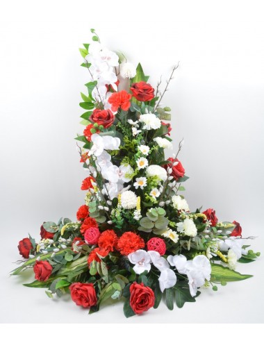 DEVANT DE TOMBE GM ORCHIDEE ROSE OEILLET RED WHITE