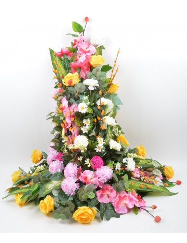 DEVANT DE TOMBE GM ORCHIDEE ROSE OEILLET YELLOW PINK