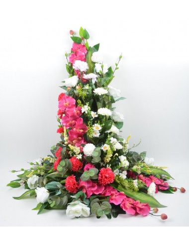 DEVANT DE TOMBE GM ORCHIDEE ROSE OEILLET BEAUTY WHITE