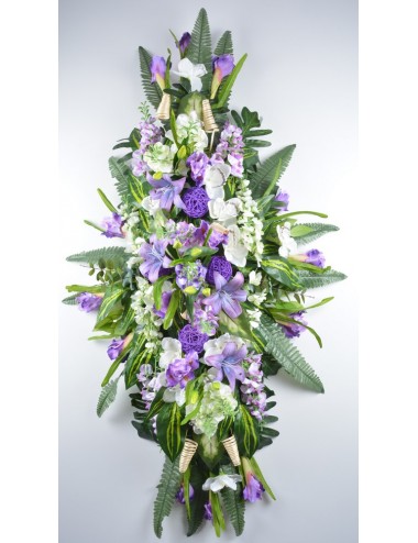 DESSUS DE CERCUEIL DELPHINIUM LYS IRIS ORCHIDEE LILAC WHITE