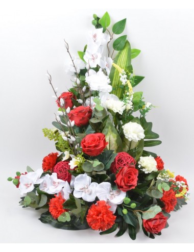 DEVANT DE TOMBE PM ORCHIDEE ROSE OEILLET RED WHITE