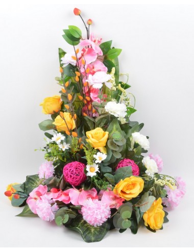 DEVANT DE TOMBE PM ORCHIDEE ROSE OEILLET YELLOW PINK