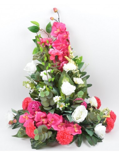 DEVANT DE TOMBE PM ORCHIDEE ROSE OEILLET BEAUTY WHITE