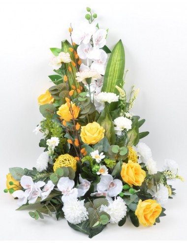 DEVANT DE TOMBE PM ORCHIDEE ROSE OEILLET YELLOW WHITE