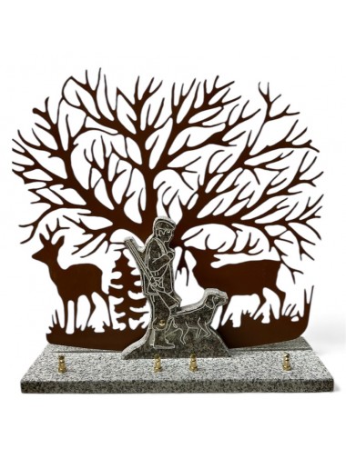 PLAQUE GRANIT 40 X 15 - 2 INTERS - LA CHASSE ARBRE ET 2 CERFS 40 CM