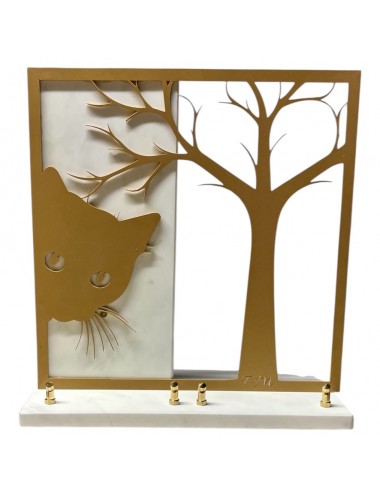 PLAQUE GRANIT 34 X 15 - 2 INTERS - CADRE CHAT ET ARBRE 33 CM