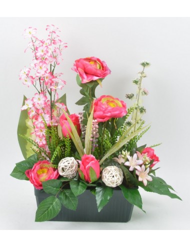 JARDINIERE 25 CM RENONCULE BOUTON MINI FLEURS PINK