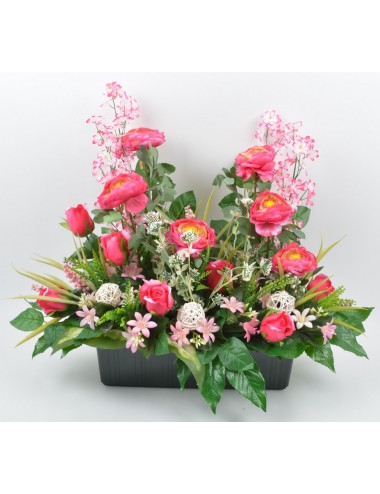 JARDINIERE 40 CM RENONCULE BOUTON MINI FLEURS PINK
