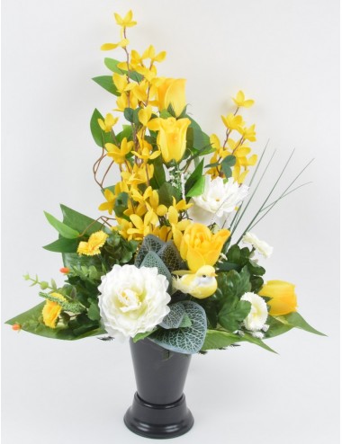 BOUQUET DE VASE FORSYTHIA PAQUERETTE RENONCULE YELLOW WHITE