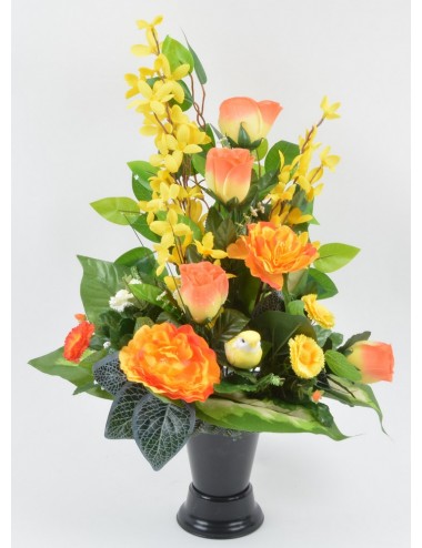 BOUQUET DE VASE FORSYTHIA PAQUERETTE RENONCULE YELLOW ORANGE