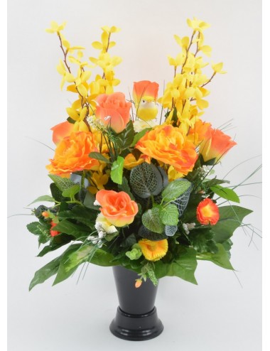 BOUQUET DE VASE FORSYTHIA PAQUERETTE RENONCULE YELLOW ORANGE