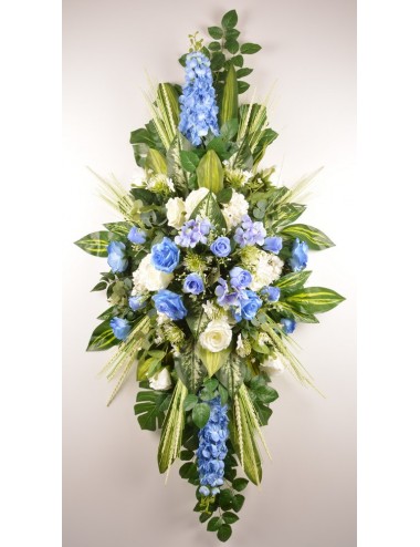 DESSUS DE CERCUEIL DELPHINIUM ROSE ASTILBE BLUE WHITE