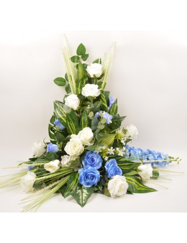 DEVANT DE TOMBE PM DELPHINIUM ROSE ASTILBE BLUE WHITE