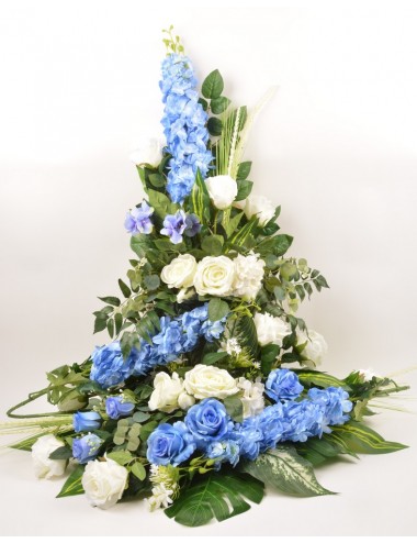 DEVANT DE TOMBE GM DELPHINIUM ROSE ASTILBE BLUE WHITE