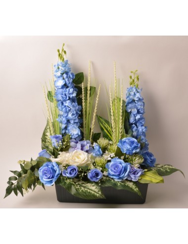 JARDINIERE 40 CM DELPHINIUM ROSE ASTILBE BLUE WHITE