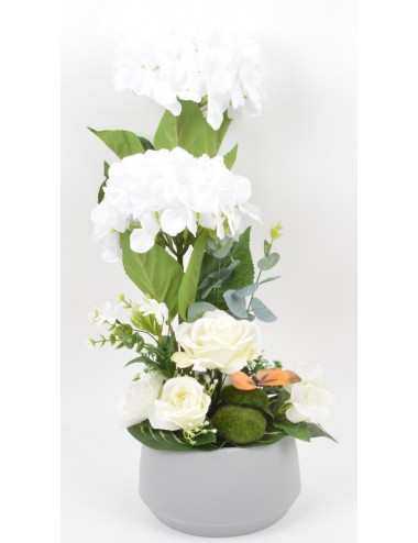 CONTENANT DECO PLASTIQUE HORTENSIA ROSE RENONCULE ACHILLEA CREAM