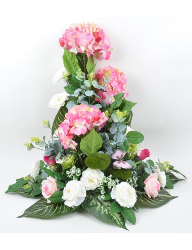 DEVANT DE TOMBE PM HORTENSIA ROSE RENONCULE ACHILLEA BEAUTY PINK