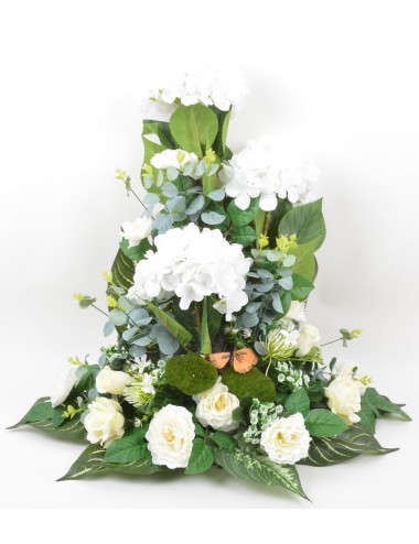 DEVANT DE TOMBE PM HORTENSIA ROSE RENONCULE ACHILLEA CREAM