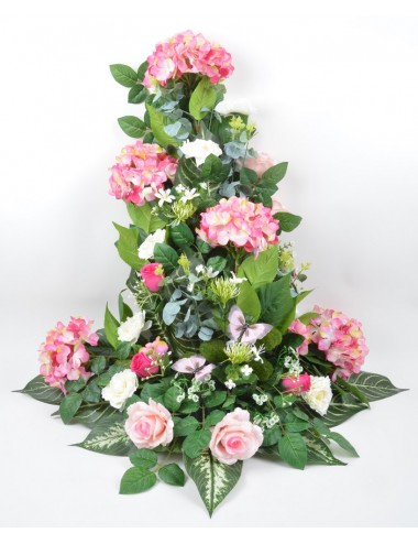 DEVANT DE TOMBE GM HORTENSIA ROSE RENONCULE ACHILLEA BEAUTY PINK