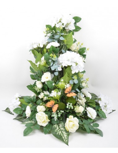 DEVANT DE TOMBE GM HORTENSIA ROSE RENONCULE ACHILLEA CREAM