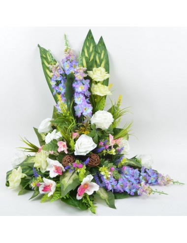 DEVANT DE TOMBE DELPHINIUM ROSE ORCHIDEE LILAC WHITE