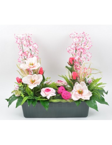 JARDINIERE 40 CM MAGNOLIA MINI FLEURS RENONCULE PINK