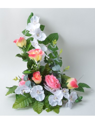 SOCLE GRANIT BOUTON RENONCULE ORCHIDEE PINK