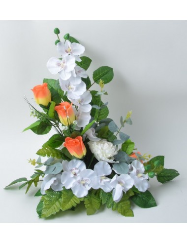 SOCLE GRANIT BOUTON RENONCULE ORCHIDEE SALMON