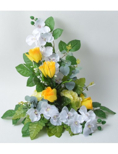 SOCLE GRANIT BOUTON RENONCULE ORCHIDEE YELLOW