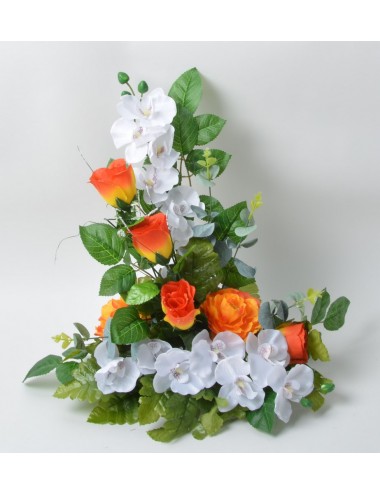 SOCLE GRANIT BOUTON RENONCULE ORCHIDEE ORANGE