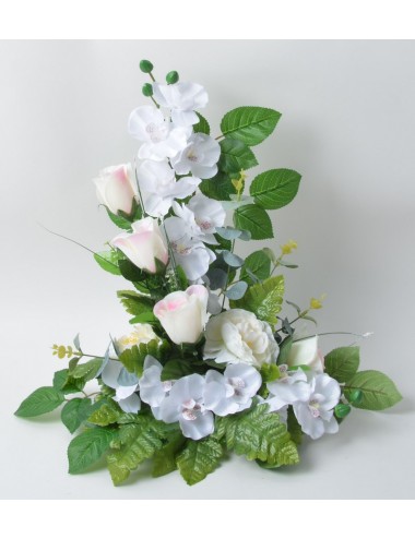 SOCLE GRANIT BOUTON RENONCULE ORCHIDEE CREAM