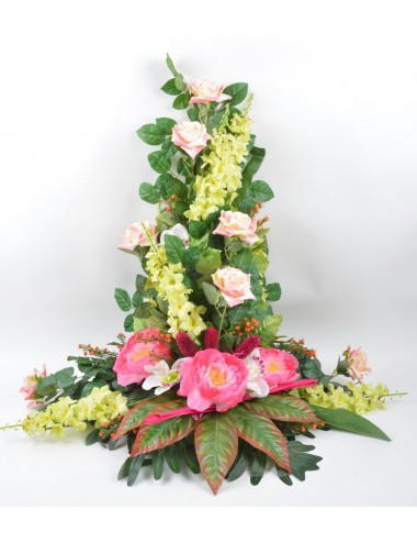 DEVANT DE TOMBE GM DELPHINIUM ROSE PIVOINE PINK GREEN