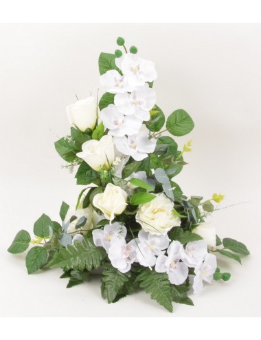 SOCLE GRANIT BOUTON RENONCULE ORCHIDEE CREAM