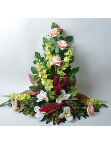 DEVANT DE TOMBE PM DELPHINIUM ROSE PIVOINE PINK GREEN